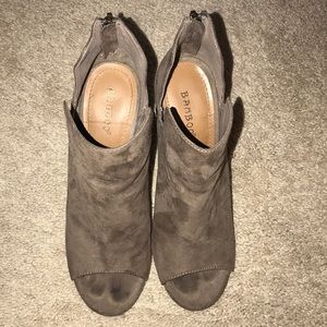 Open toe suede booties. Size 7.5